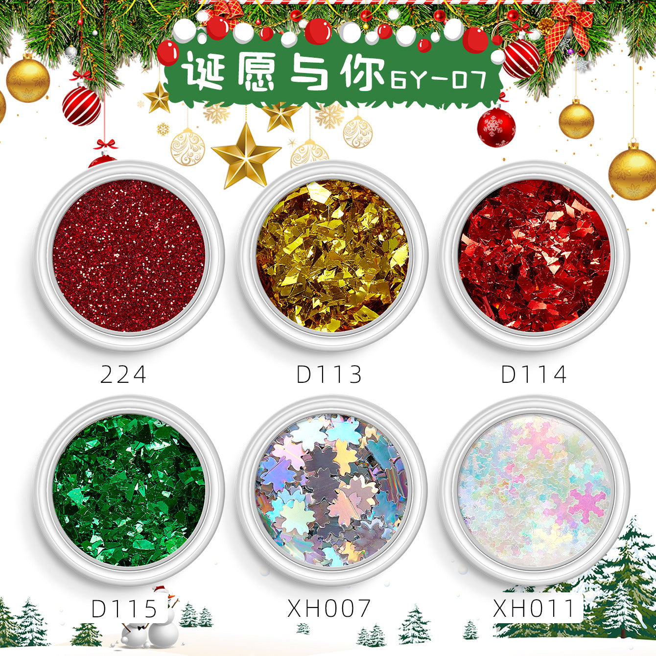 Wholesale Christmas Nail Art Sequins Accessories Snowflake Christmas Tree Sequins Glitter Body Glitter Powder Nail Decoration